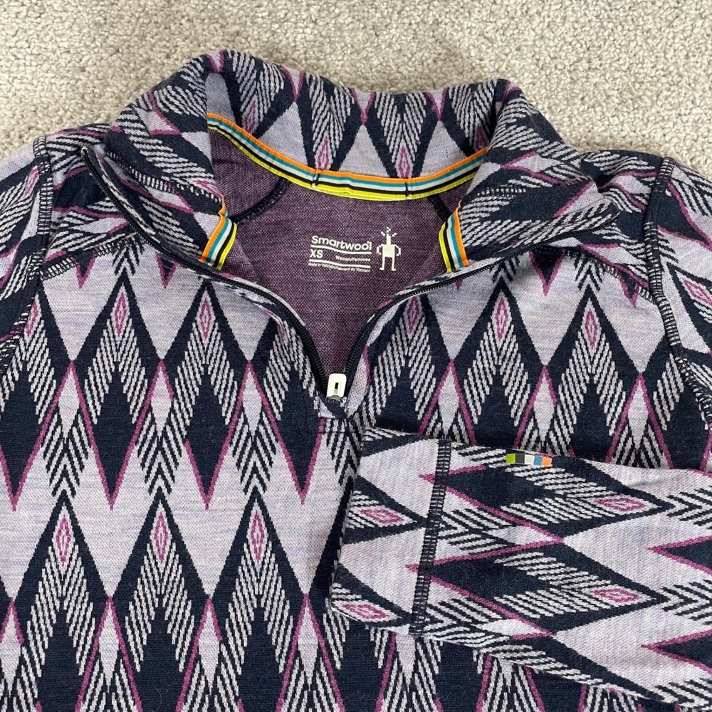 Smartwool 1/4 Zip Pullover Womens Extra Small Merino Wool Base Layer Diamond